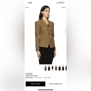 Balmain taupe wool blazer 36 gently used